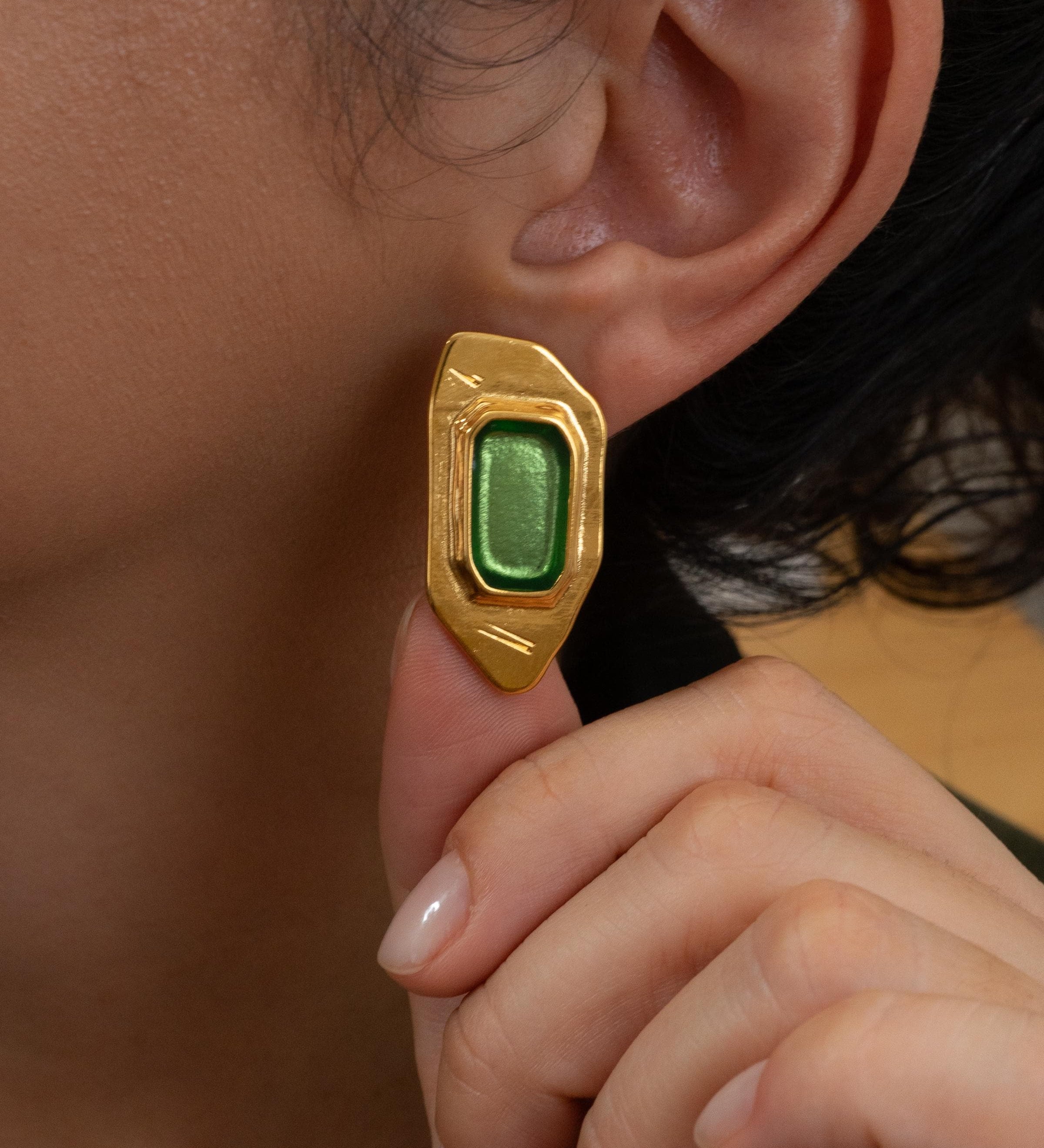 Gold Polygon Enamel Stud Earrings