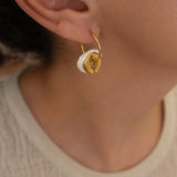 Gold Ceramic Coin Hoop Earrings