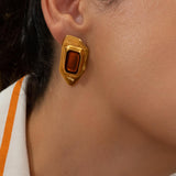 Gold Polygon Enamel Stud Earrings