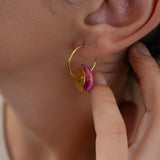 Gold Ceramic Coin Hoop Earrings