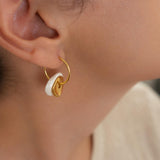 Gold Ceramic Coin Hoop Earrings