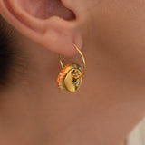 Gold Ceramic Coin Hoop Earrings
