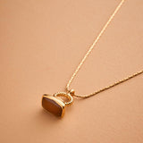 Gold Enamel Rectangular Pendant Necklace