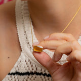 Gold Enamel Rectangular Pendant Necklace