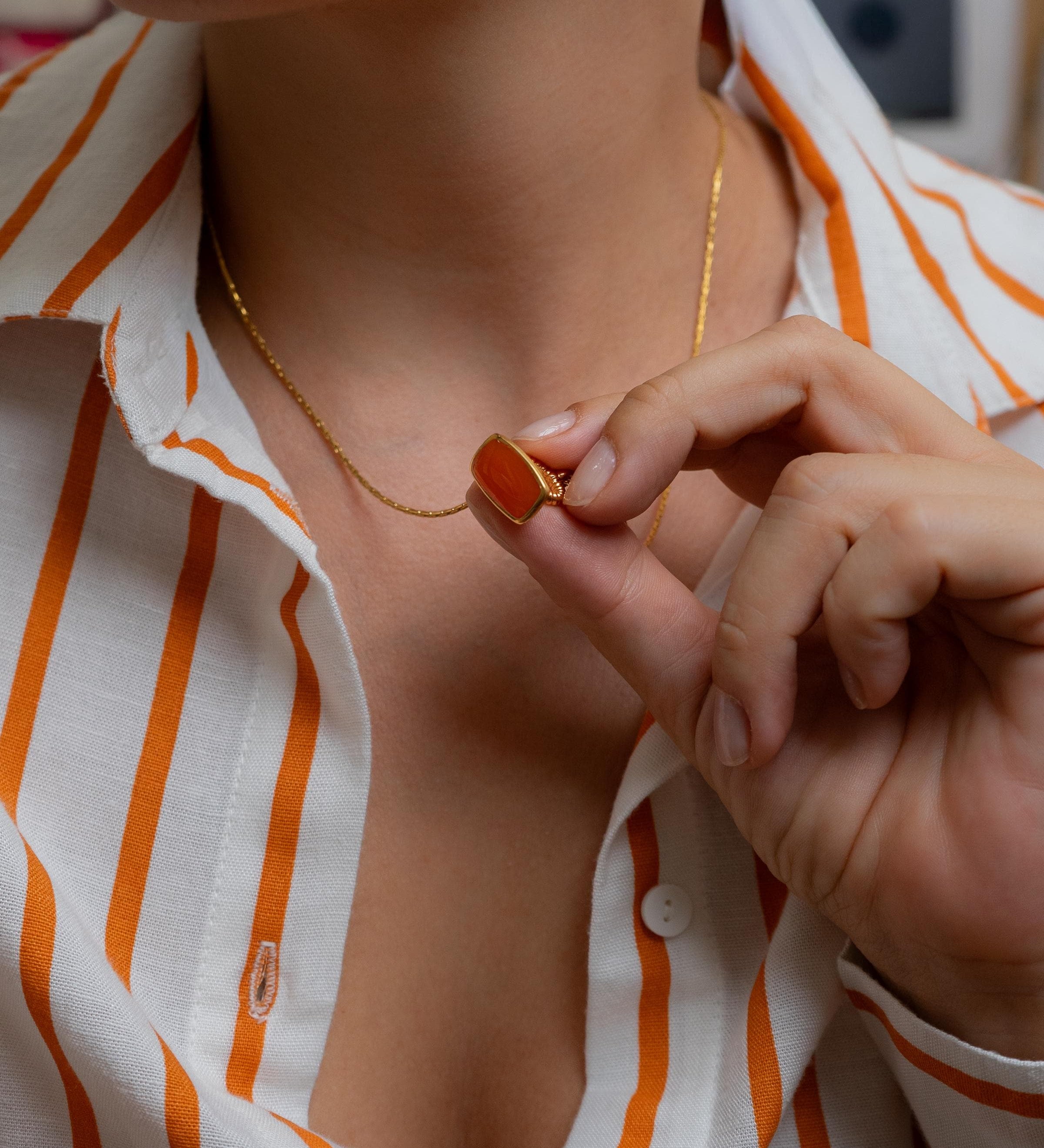 Gold Enamel Rectangular Pendant Necklace