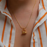 Gold Enamel Rectangular Pendant Necklace