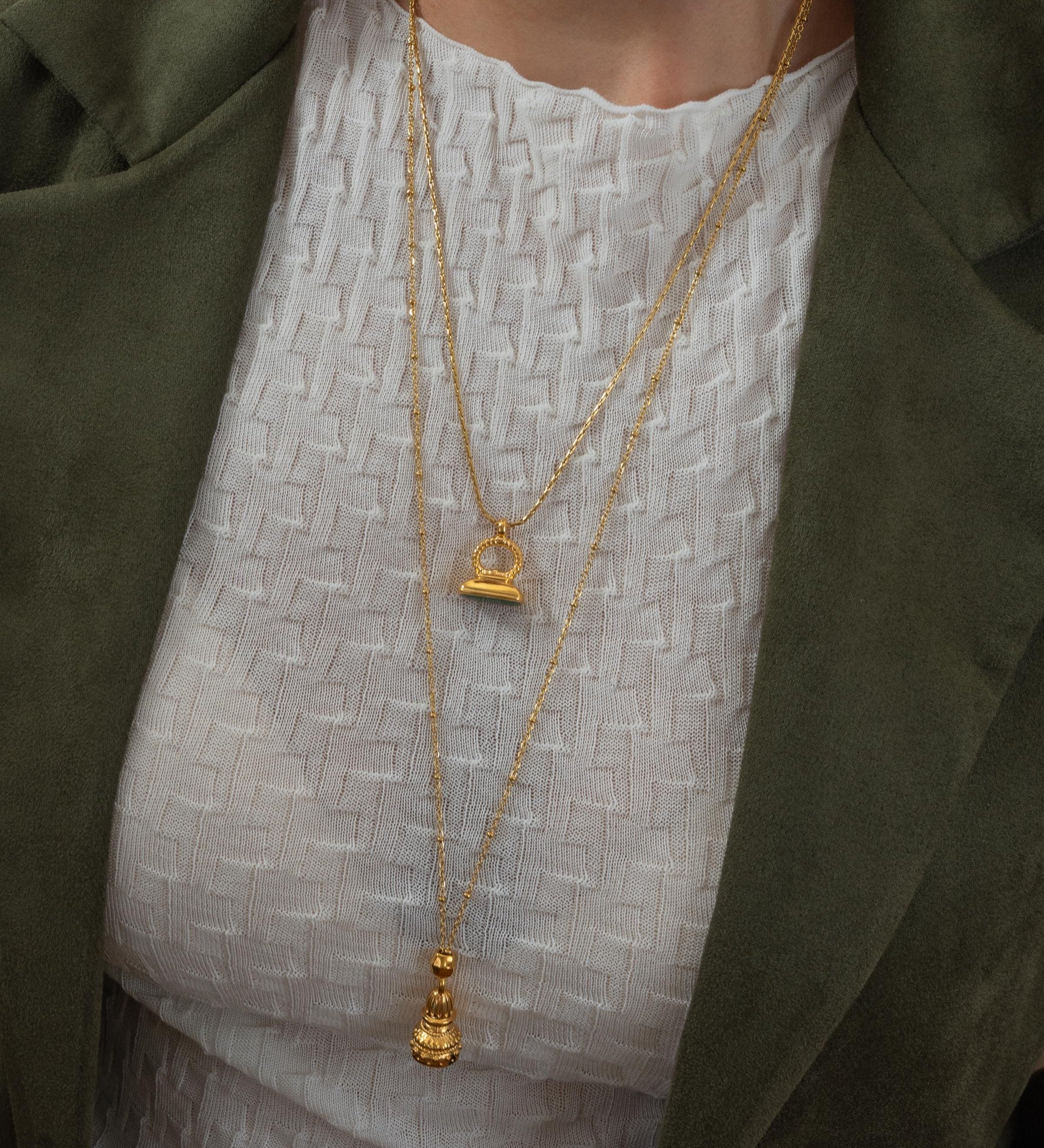 Gold Enamel Rectangular Pendant Necklace