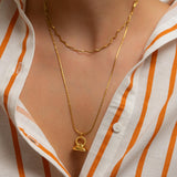 Gold Enamel Rectangular Pendant Necklace