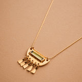 Gold Pendant Necklace wt Green Enamel Charm