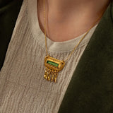 Gold Pendant Necklace wt Green Enamel Charm