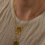 Gold Pendant Necklace wt Green Enamel Charm