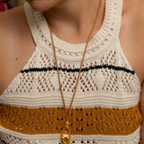 Gold Oval Pendant Cord Necklace