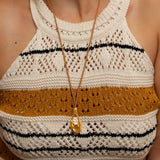 Gold Oval Pendant Cord Necklace