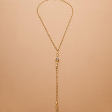 Gold Lariat Necklace with Geometric Tassel Motif