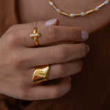 Gold Wide Wave Band Ring