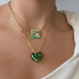 Gold Enamel Square Pendant Necklace