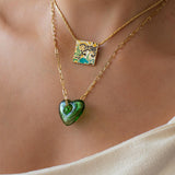 Gold Enamel Square Pendant Necklace