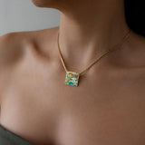 Gold Enamel Square Pendant Necklace