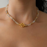 Gold Coil Beaded Necklace
