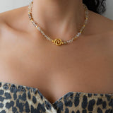 Gold Coil Beaded Necklace