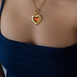 Interchangeable Gold Heart Necklace with Enamel Pendant