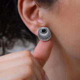 Ασημένια Οβάλ Σκουλαρίκια με Ακτίνες και Σμάλτο