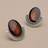 Silver Oval Enamel Stud Earrings