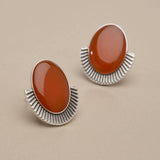 Silver Oval Enamel Stud Earrings