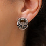 Ασημένια Οβάλ Σκουλαρίκια με Ακτίνες και Σμάλτο