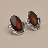 Silver Oval Enamel Stud Earrings