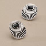 Ασημένια Οβάλ Σκουλαρίκια με Ακτίνες και Σμάλτο