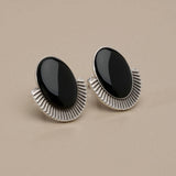 Silver Oval Enamel Stud Earrings