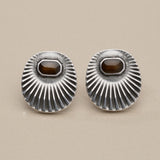 Ασημένια Οβάλ Σκουλαρίκια με Ακτίνες και Σμάλτο