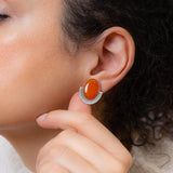 Silver Oval Enamel Stud Earrings