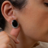 Silver Oval Enamel Stud Earrings