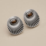 Ασημένια Οβάλ Σκουλαρίκια με Ακτίνες και Σμάλτο