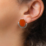 Silver Oval Enamel Stud Earrings