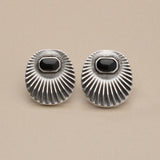 Ασημένια Οβάλ Σκουλαρίκια με Ακτίνες και Σμάλτο