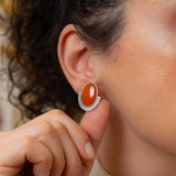 Silver Oval Enamel Stud Earrings
