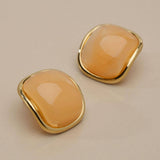 Καρφωτά Σκουλαρίκια με Καμπύλη Πέτρα από Χρυσό Ανοξείδωτο Ατσάλι