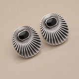 Ασημένια Οβάλ Σκουλαρίκια με Ακτίνες και Σμάλτο