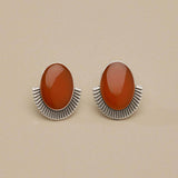 Silver Oval Enamel Stud Earrings