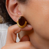 Χρυσά Οβάλ Σκουλαρίκια με Σμάλτο