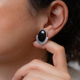 Silver Oval Enamel Stud Earrings