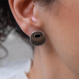 Ασημένια Οβάλ Σκουλαρίκια με Ακτίνες και Σμάλτο