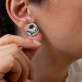 Ασημένια Οβάλ Σκουλαρίκια με Ακτίνες και Σμάλτο