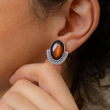 Silver Oval Enamel Stud Earrings