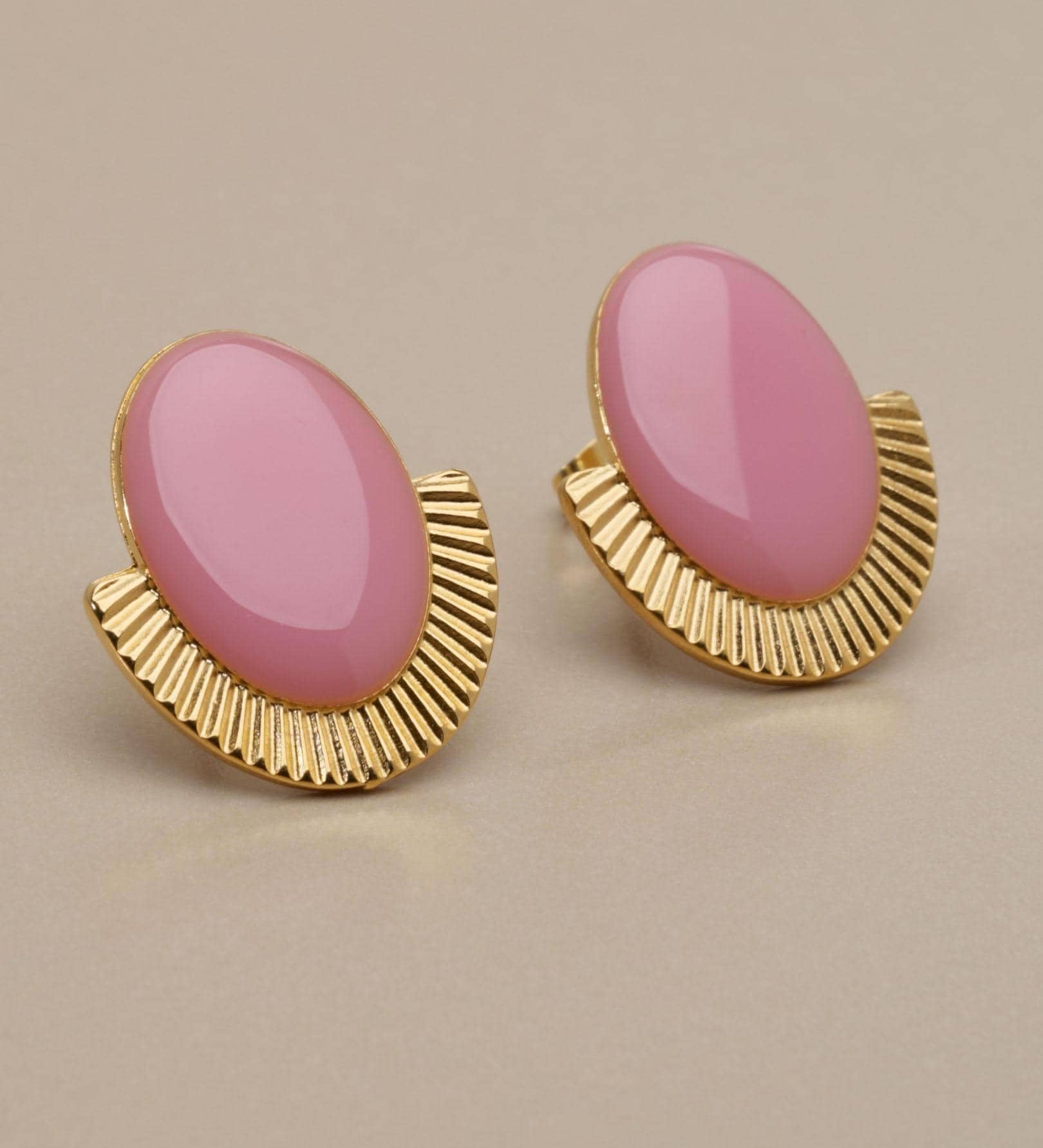Χρυσά Οβάλ Σκουλαρίκια με Σμάλτο