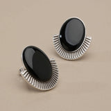 Silver Oval Enamel Stud Earrings