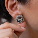 Ασημένια Οβάλ Σκουλαρίκια με Ακτίνες και Σμάλτο